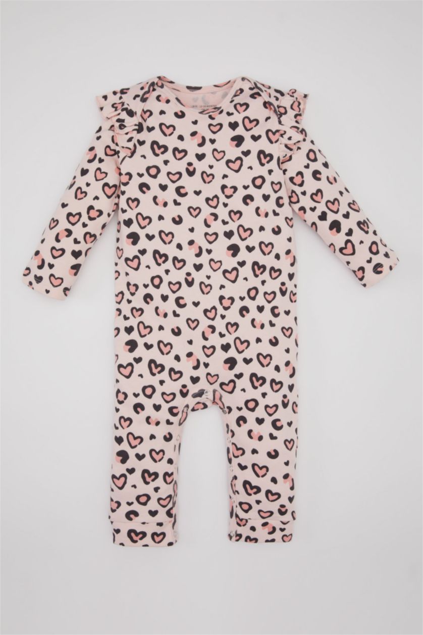 Baby Girls Light Pink Baby Girl Newborn Leopard Pattern Heavy Fabric Jumpsuit
