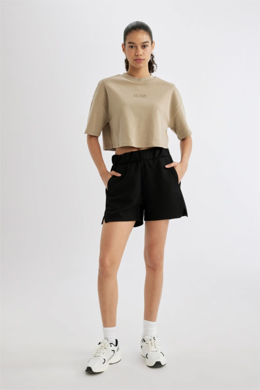 WOMAN Vison Crew Neck Printed Crop Top