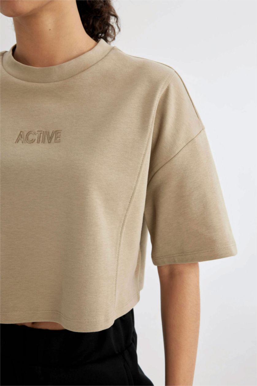 WOMAN Vison Crew Neck Printed Crop Top