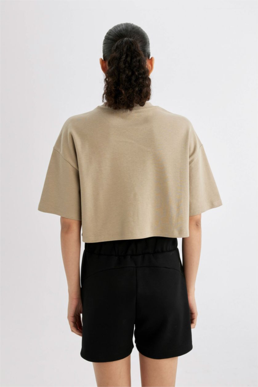 WOMAN Vison Crew Neck Printed Crop Top