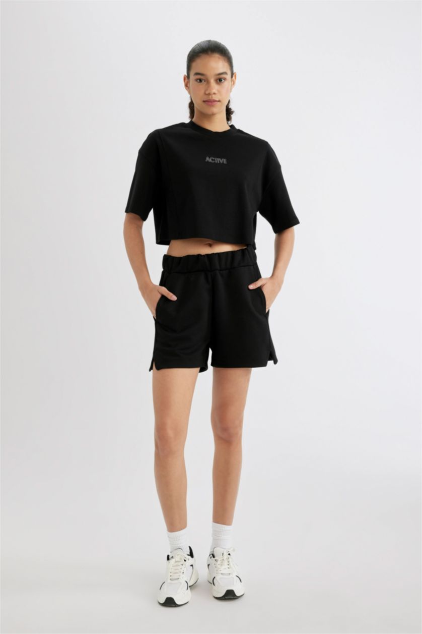 FEMME Noir T-Shirt de sport Imprimé à manches courtes col rond