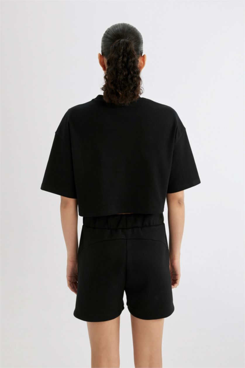 FEMME Noir T-Shirt de sport Imprimé à manches courtes col rond