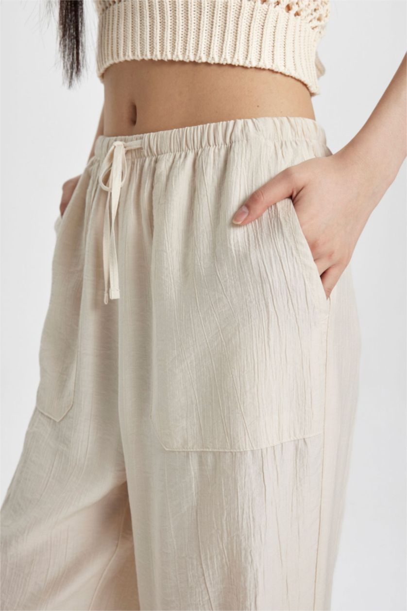 WOMAN Stone Straight Fit Wide Leg With Pockets Crinkle Fabric Trousers