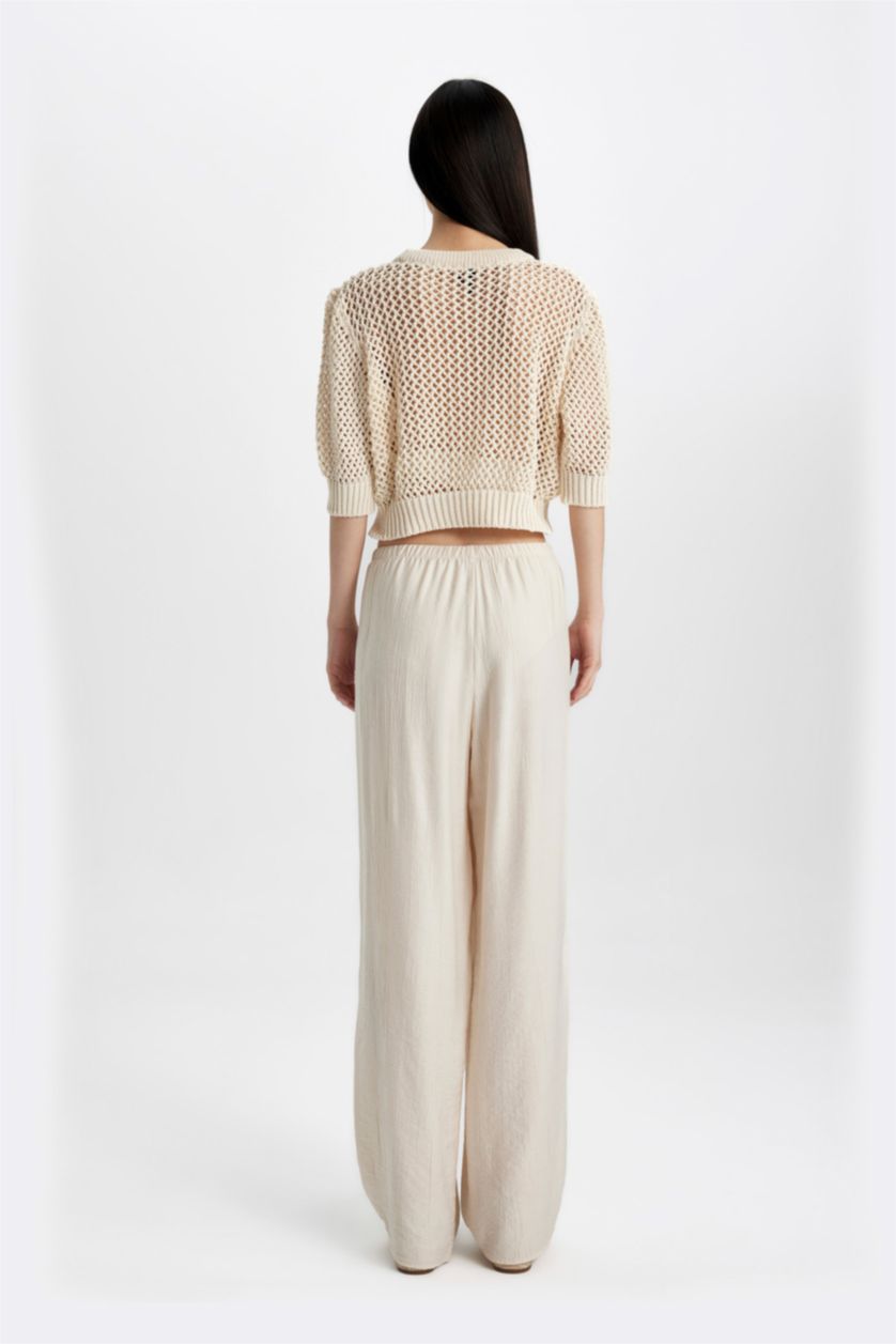 WOMAN Stone Straight Fit Wide Leg With Pockets Crinkle Fabric Trousers