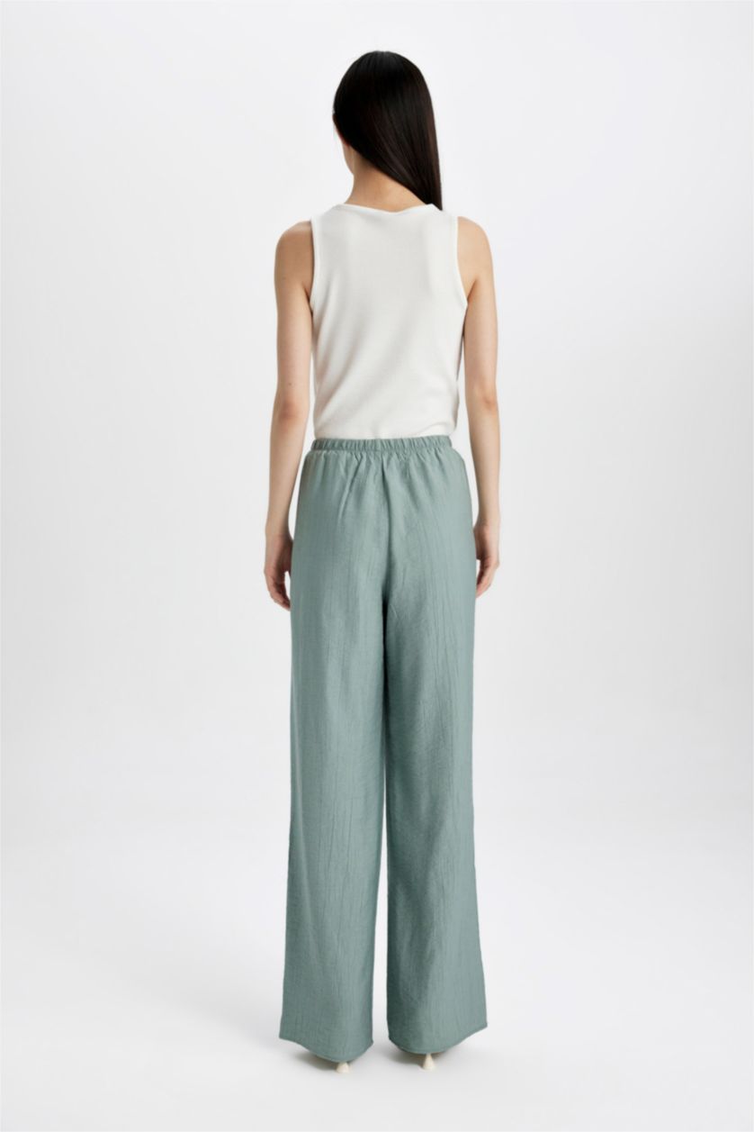 Женщины Светло-зеленый Брюки Straight Fit c высокой талией