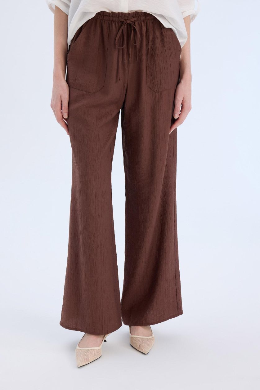 FEMME Marron Pantalon large à taille haute avec poches