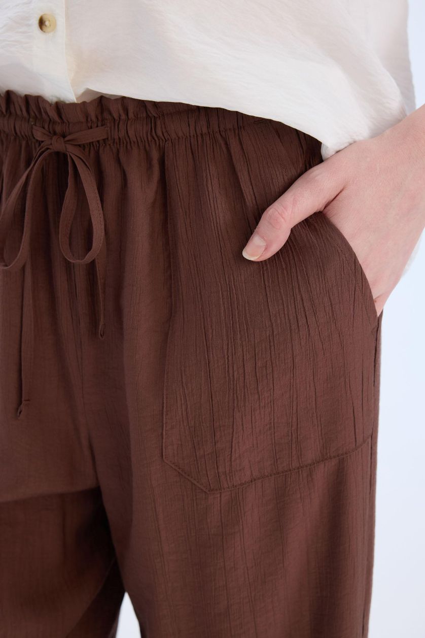 FEMME Marron Pantalon large à taille haute avec poches