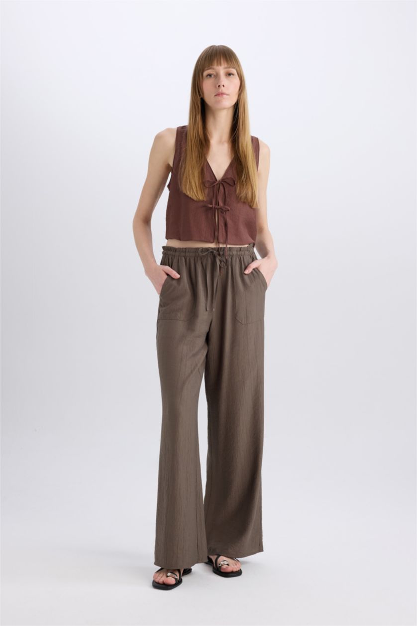 WOMAN Grey Straight Fit Wide Leg With Pockets Trousers