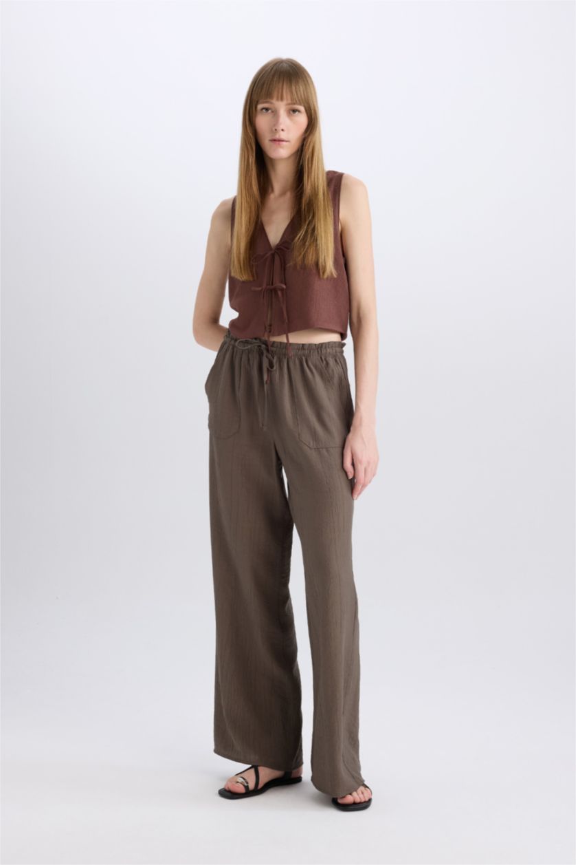 WOMAN Grey Straight Fit Wide Leg With Pockets Trousers