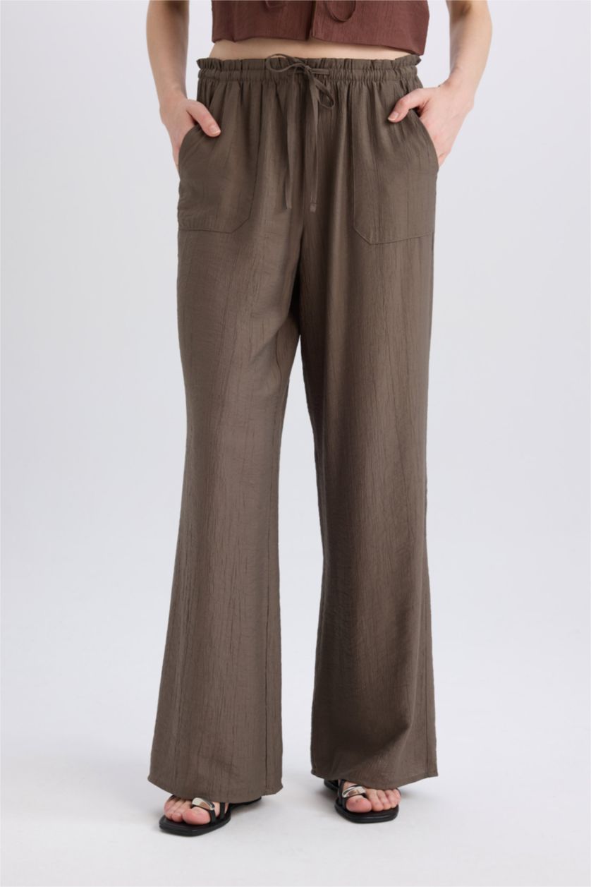 WOMAN Grey Straight Fit Wide Leg With Pockets Trousers