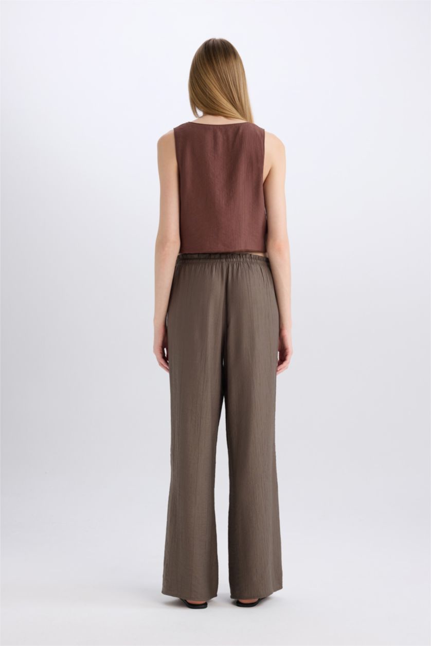 WOMAN Grey Straight Fit Wide Leg With Pockets Trousers