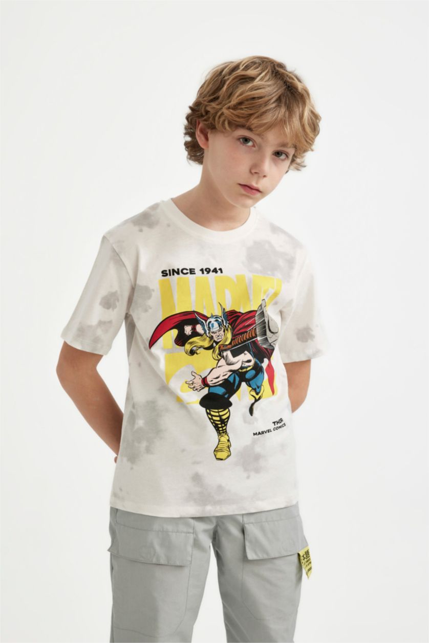 GARÇONS Gris T-Shirt à Manches Courtes Col Rond Imprimé Marvel Comics pour Garçon
