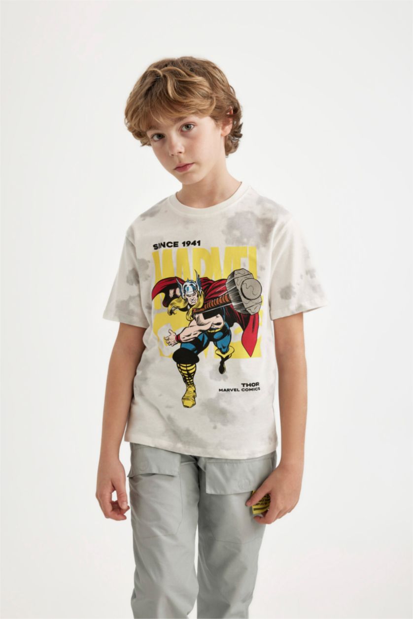 GARÇONS Gris T-Shirt à Manches Courtes Col Rond Imprimé Marvel Comics pour Garçon