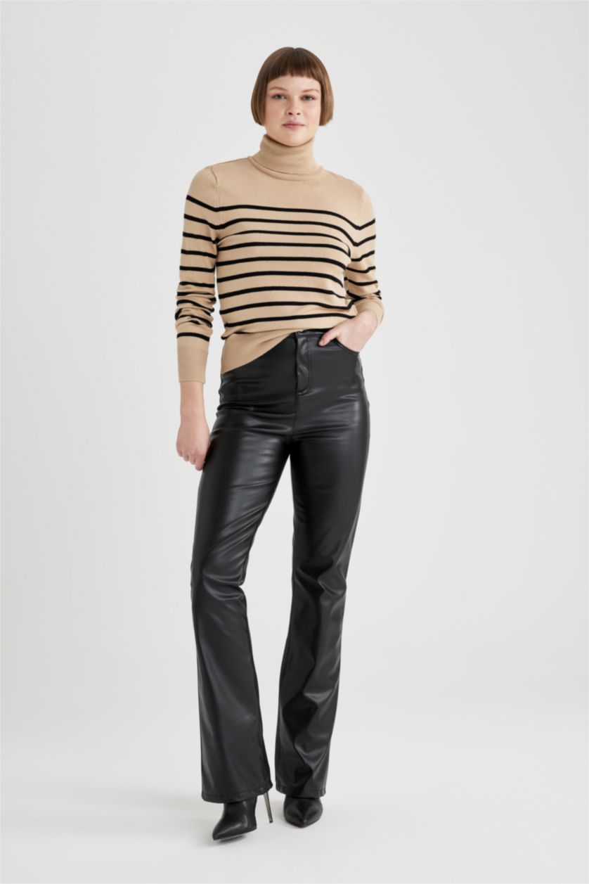 حريمي بيج بلوفر تريكو مخطط قصة عادية بياقة مدورة