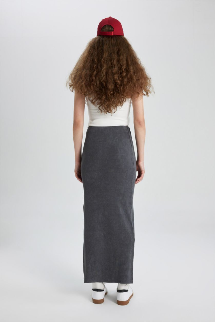 Woman Anthracite Pencil Skirt Camisole Maxi Knitted Skirt