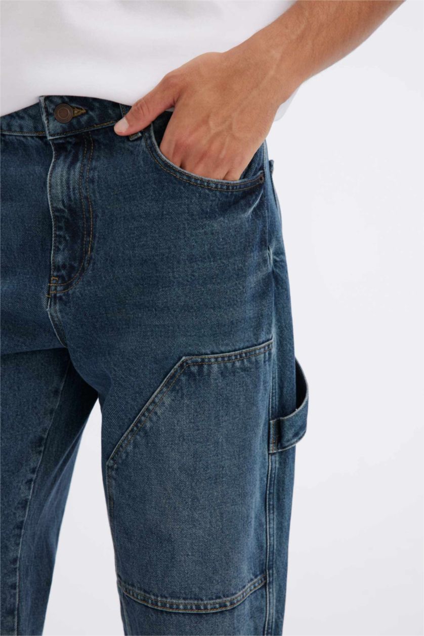 HOMME Bleu Foncé Pantalon Jean à Jambe Large Et Taille Normale