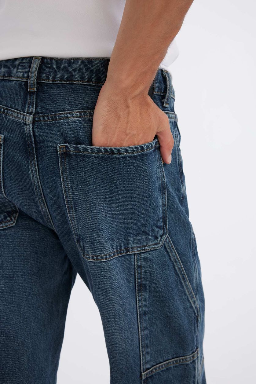 HOMME Bleu Foncé Pantalon Jean à Jambe Large Et Taille Normale