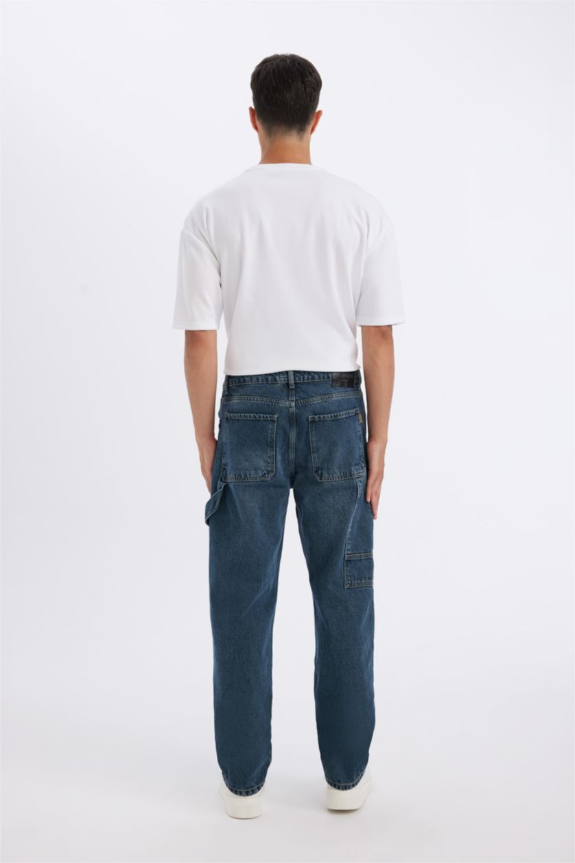 HOMME Bleu Foncé Pantalon Jean à Jambe Large Et Taille Normale