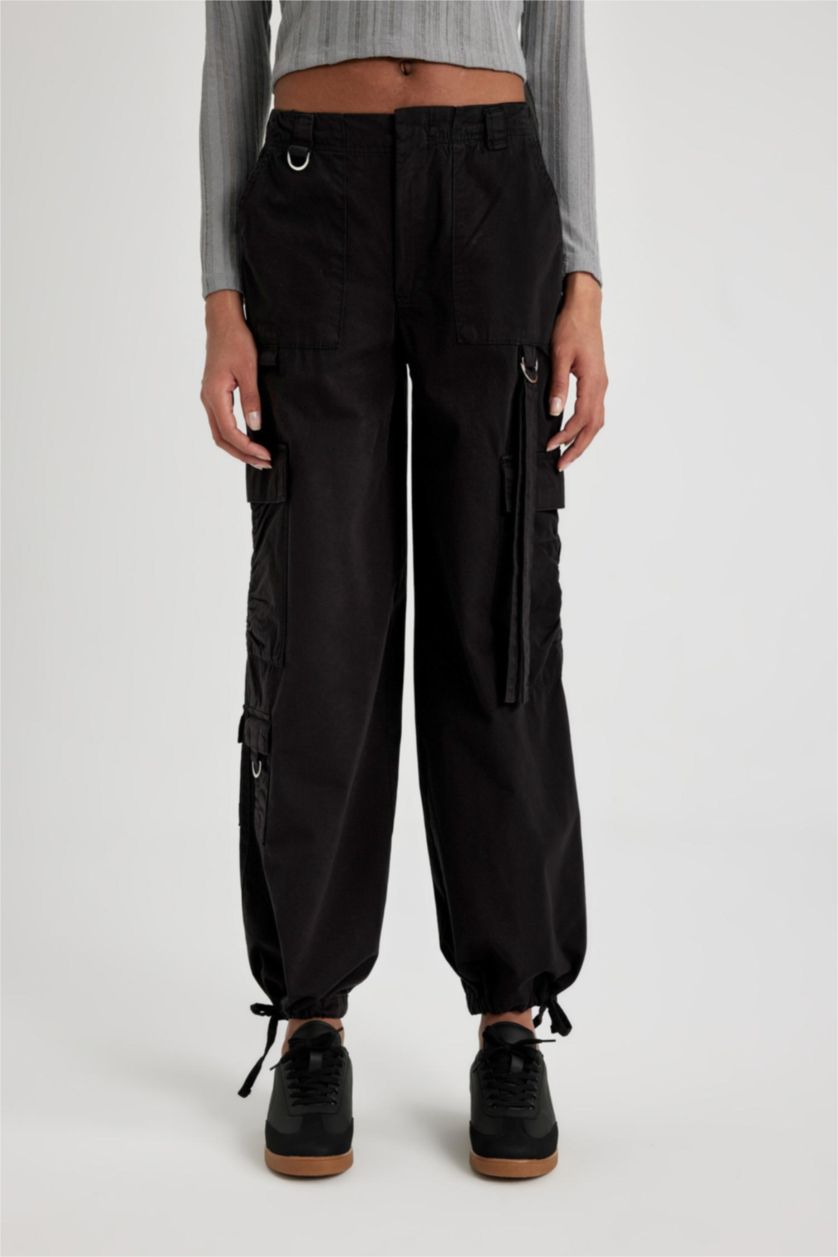 WOMAN Black Parachute With Cargo Pocket Gabardine Trousers