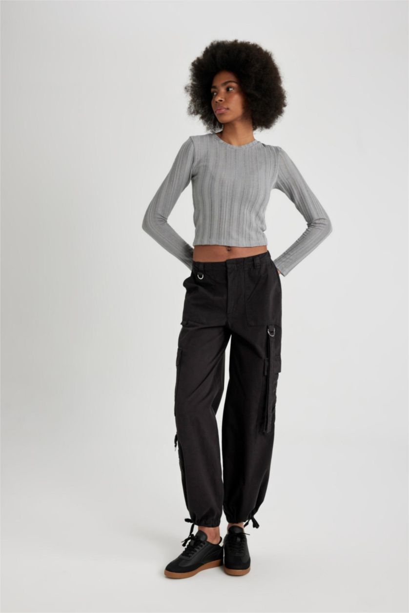 WOMAN Black Parachute With Cargo Pocket Gabardine Trousers