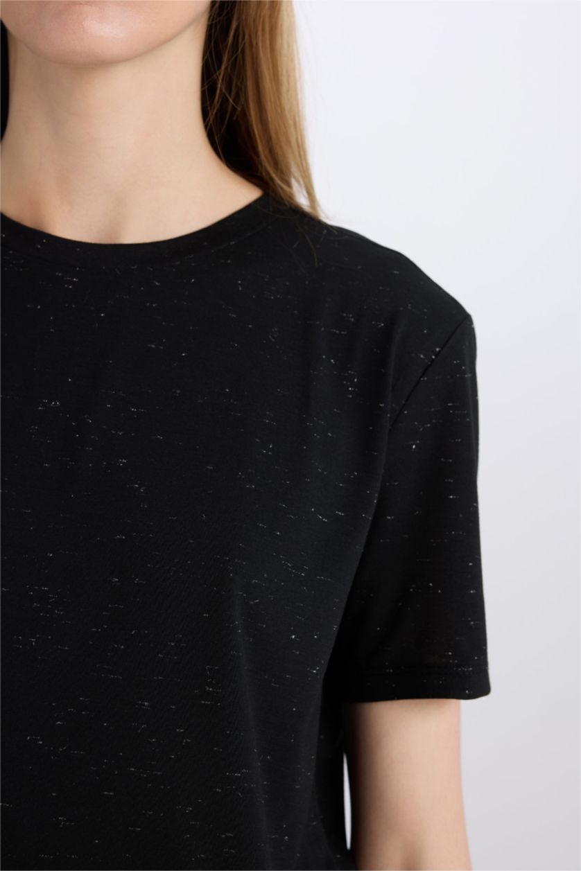 Woman Black Relax Fit Crew Neck Short Sleeve T-Shirt