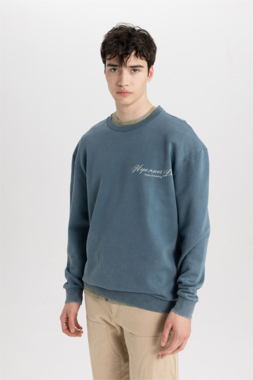 Erkek İndigo Comfort Fıt Sweatshirt