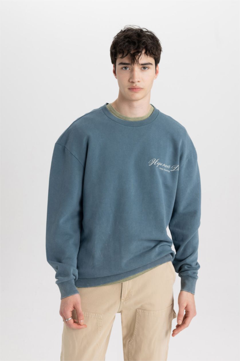 Erkek İndigo Comfort Fıt Sweatshirt