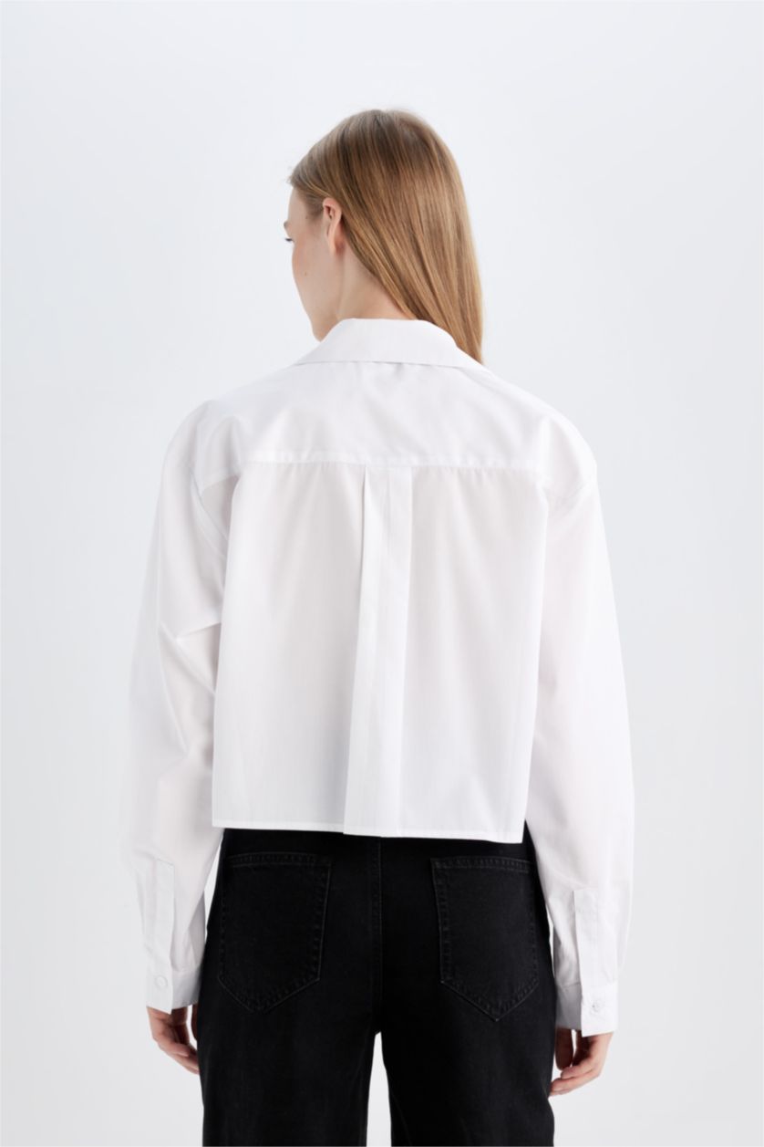 حريمي اوف وايت قميص اوفر سايز كم طويل بوبلين