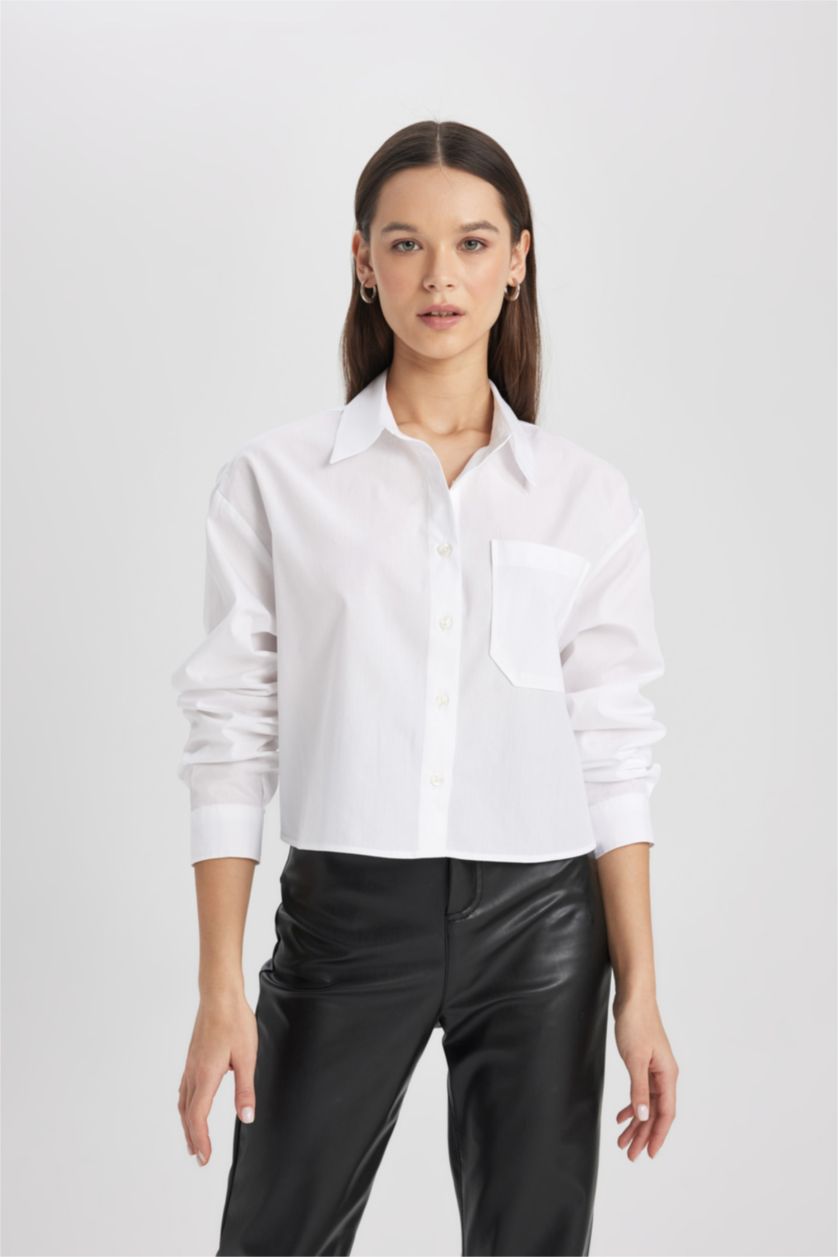 FEMME Blanc Chemise Oversize en Popeline à Manches Longues