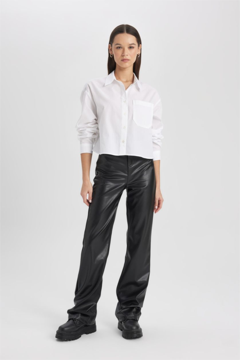 FEMME Blanc Chemise Oversize en Popeline à Manches Longues