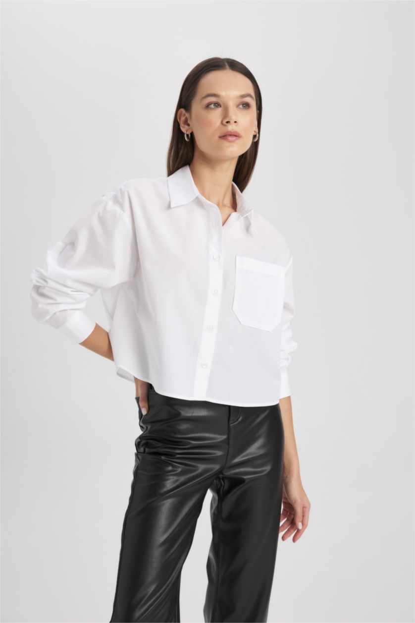 FEMME Blanc Chemise Oversize en Popeline à Manches Longues