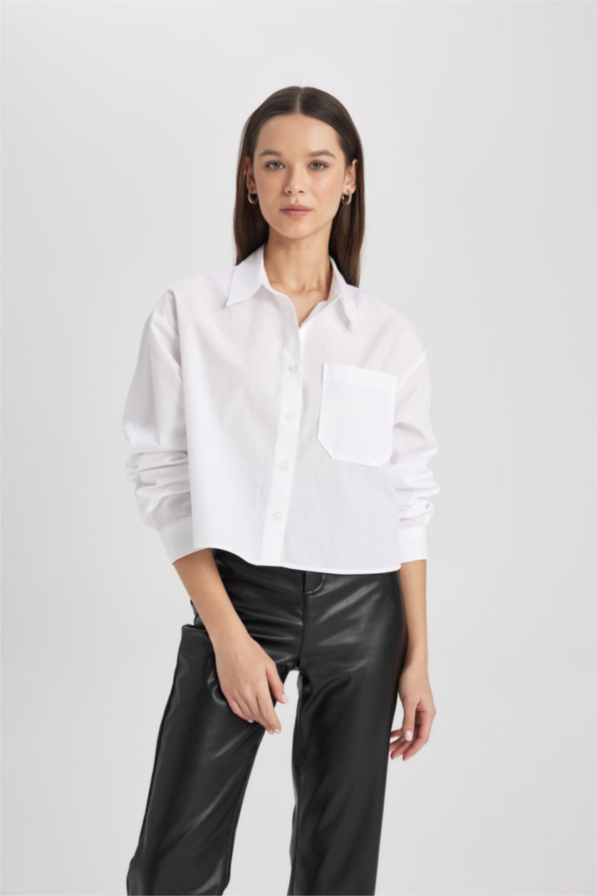 FEMME Blanc Chemise Oversize en Popeline à Manches Longues