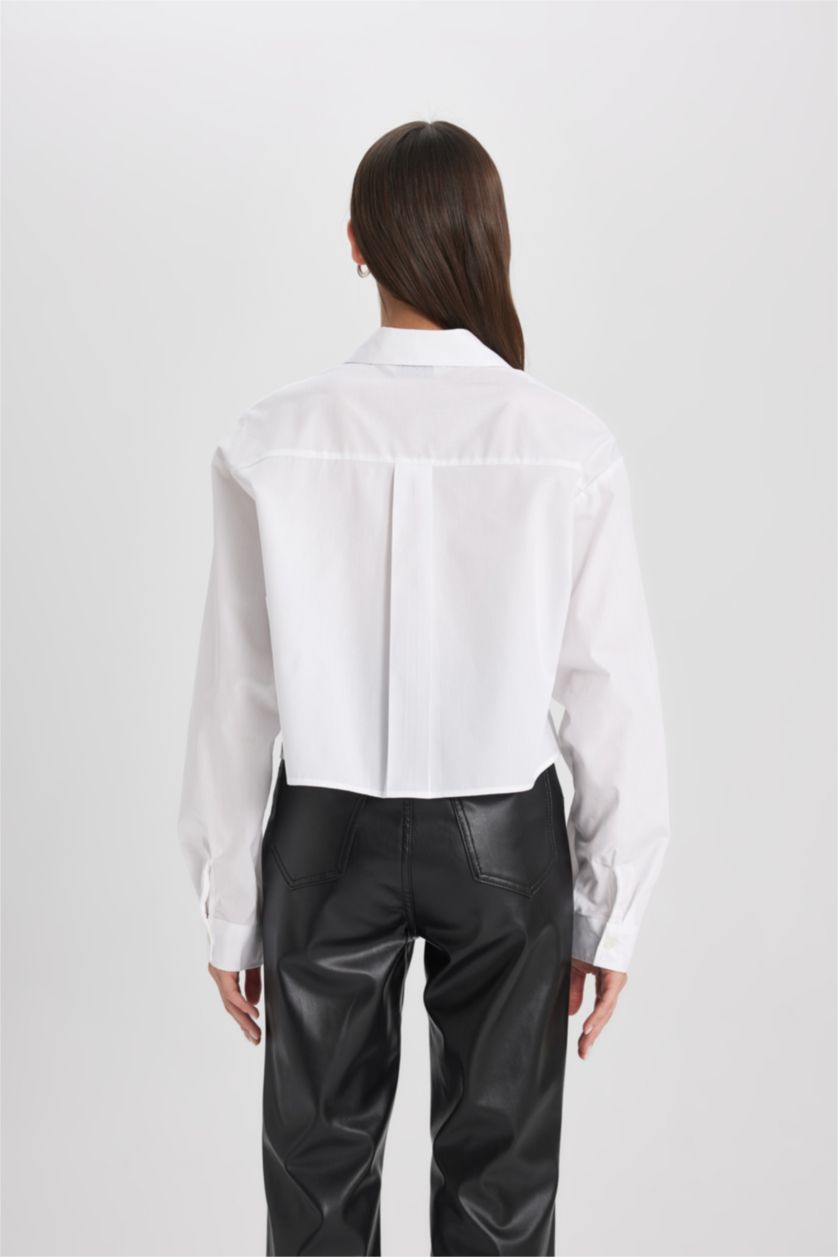 FEMME Blanc Chemise Oversize en Popeline à Manches Longues