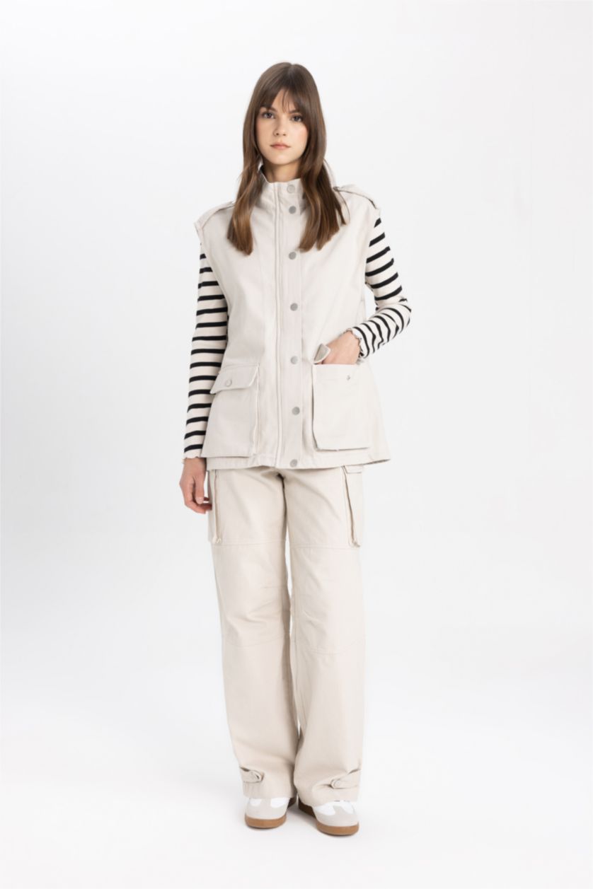 WOMAN Beige Half Turtleneck Gabardine Vest