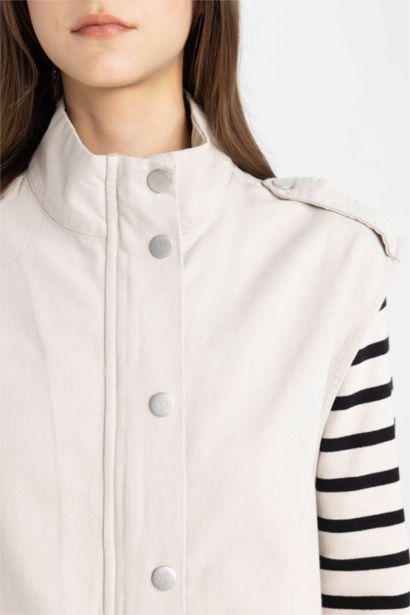 WOMAN Beige Half Turtleneck Gabardine Vest