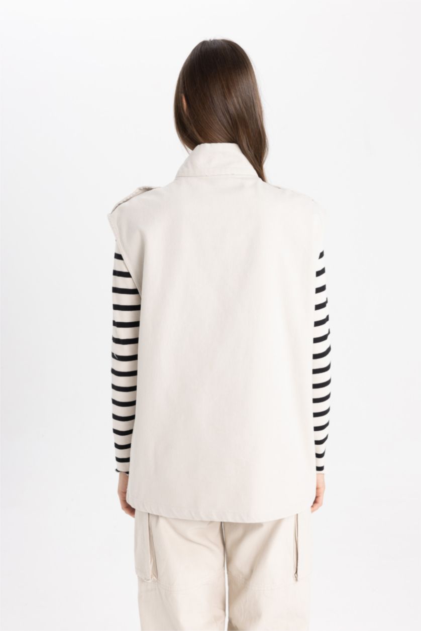 WOMAN Beige Half Turtleneck Gabardine Vest