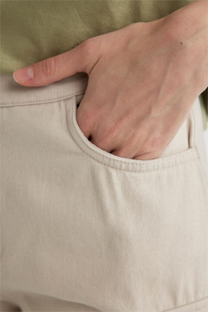 Kadın Bej Kargo Cepli Basic Düz Gabardin Pantolon