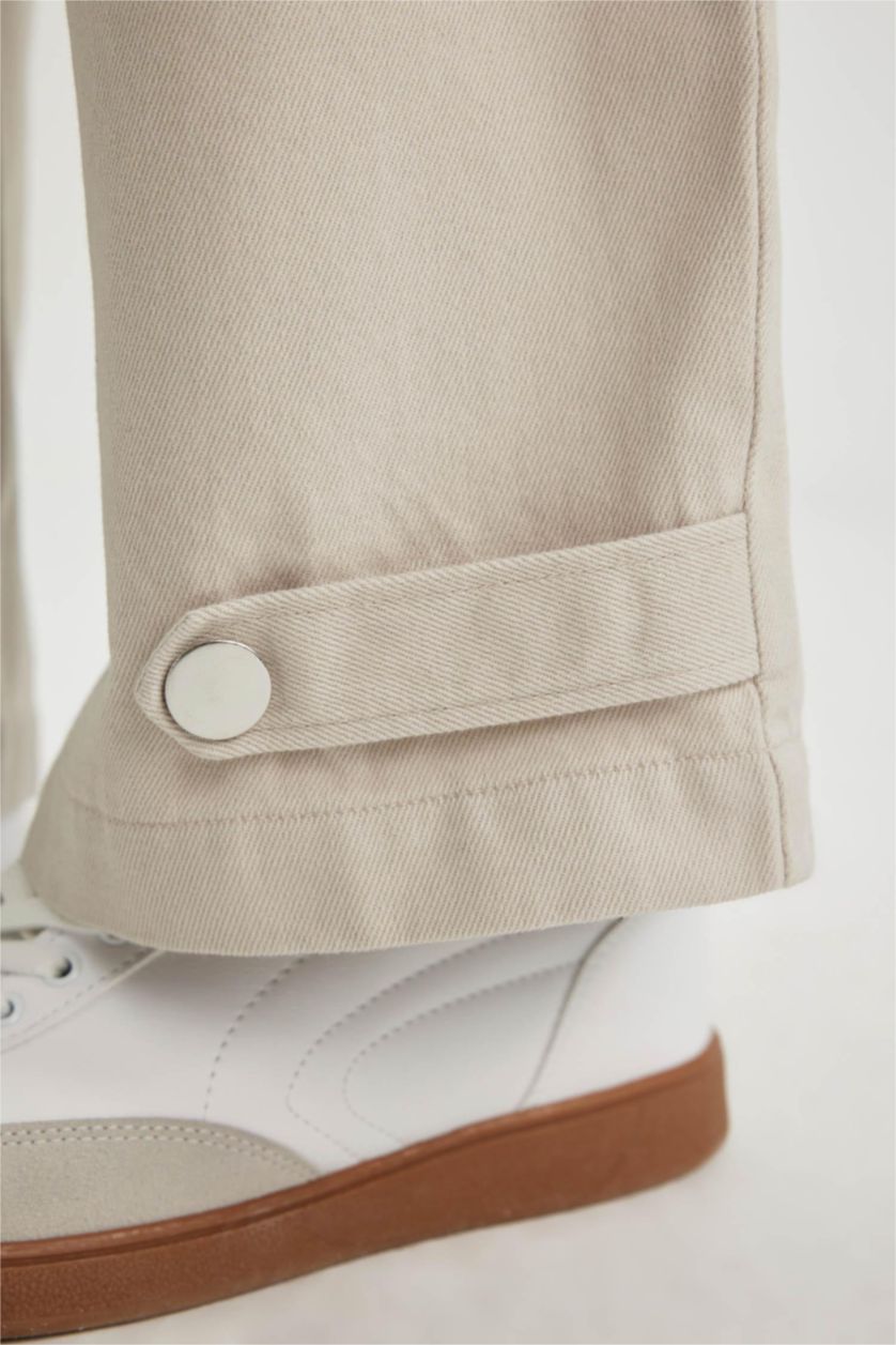 Kadın Bej Kargo Cepli Basic Düz Gabardin Pantolon