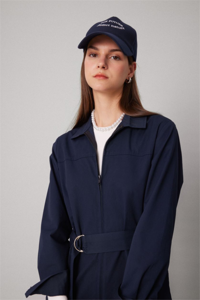 FEMME Marin Combinaison Ceinturée Gabardine Col Chemise à Manches Longues