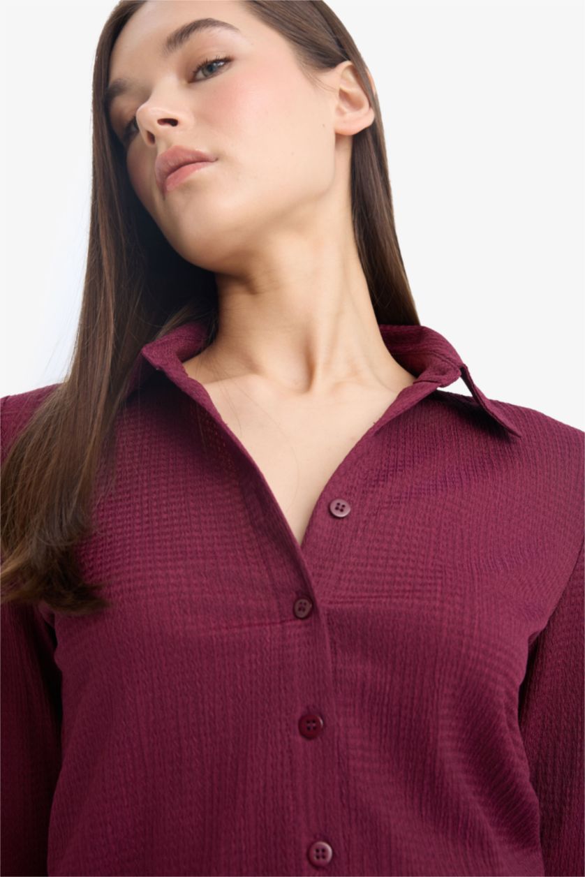 Әйелдерге Бордо Coool ұзын бұлшықет пішімі Ұзын жеңді көйлек