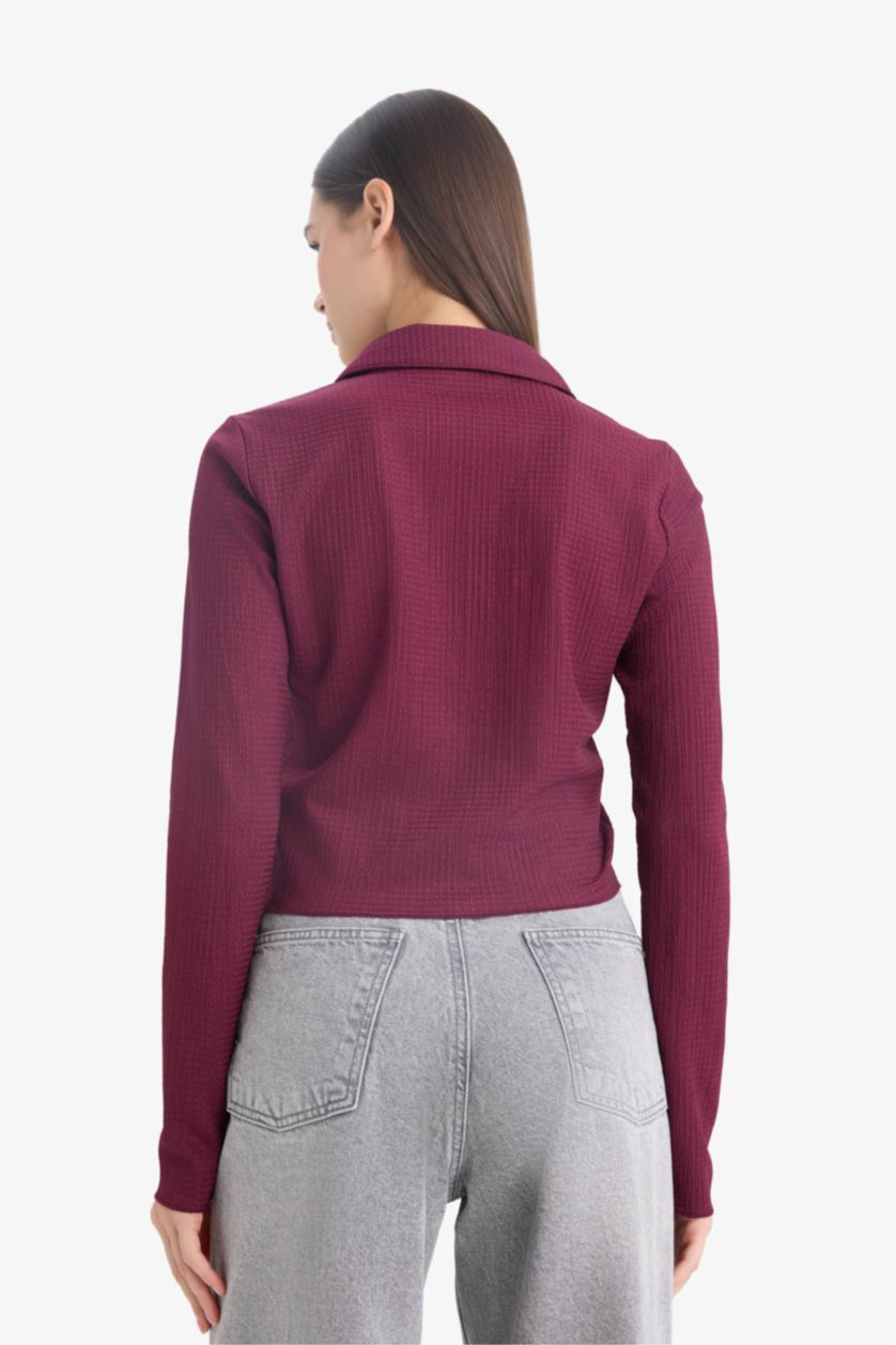 Әйелдерге Бордо Coool ұзын бұлшықет пішімі Ұзын жеңді көйлек