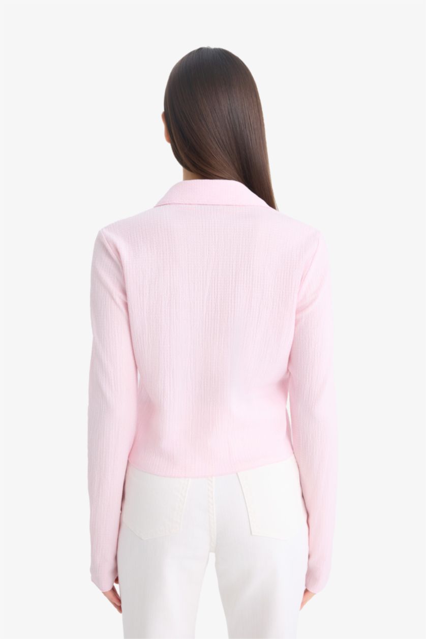 Женщины Светло-розовый Рубашка с длинным рукавом из жатого материала Coool