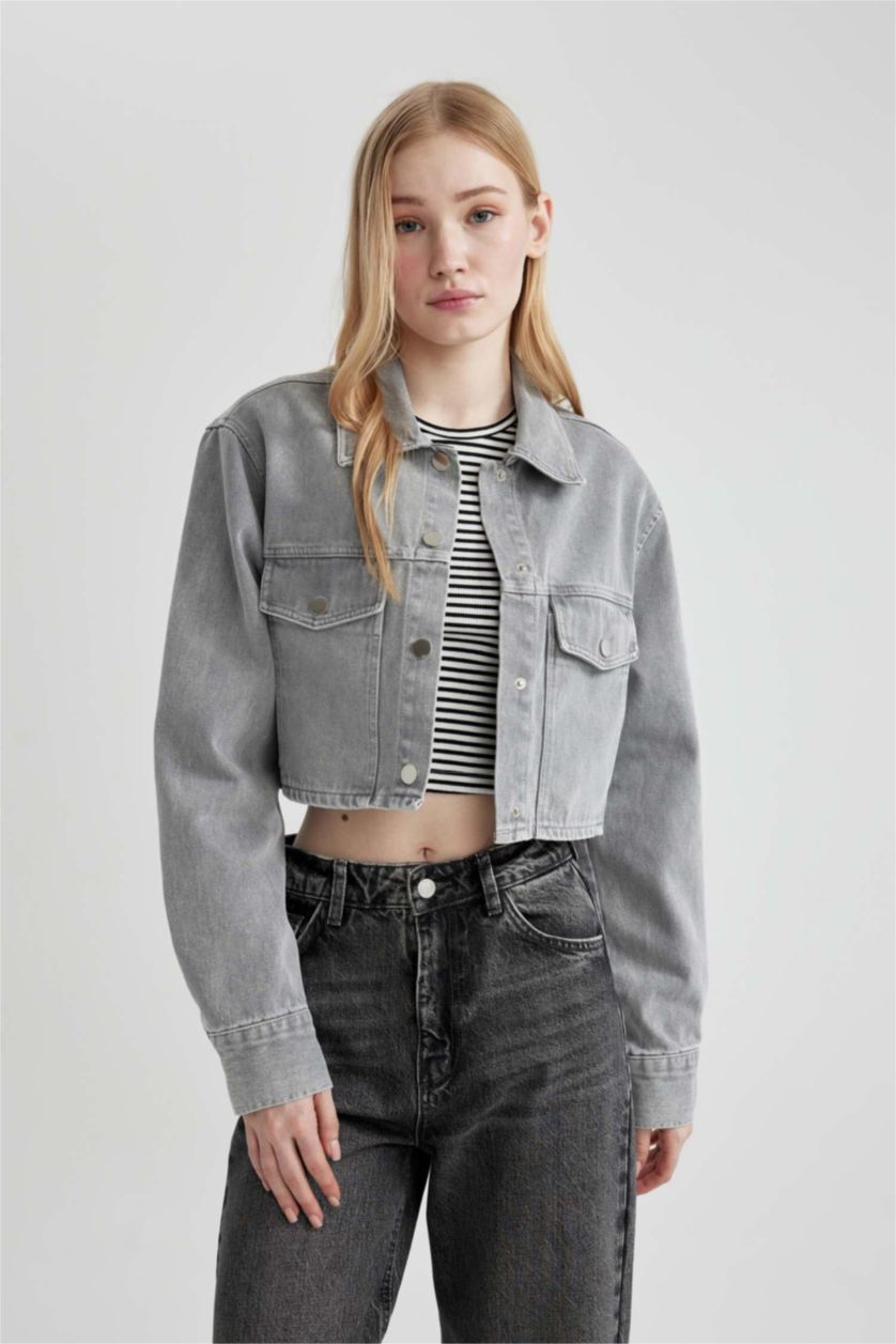 WOMAN Grey Oversize Fit Gabardine Long Sleeve Shirt