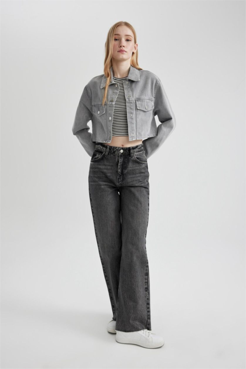 WOMAN Grey Oversize Fit Gabardine Long Sleeve Shirt