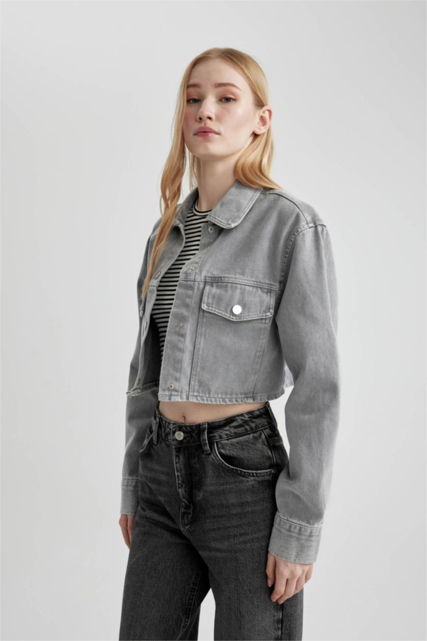 WOMAN Grey Oversize Fit Gabardine Long Sleeve Shirt