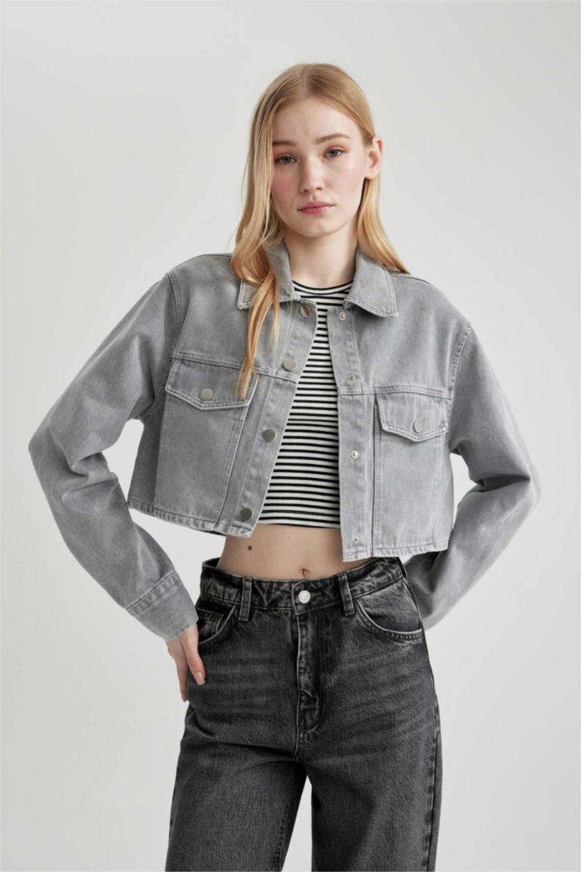 WOMAN Grey Oversize Fit Gabardine Long Sleeve Shirt