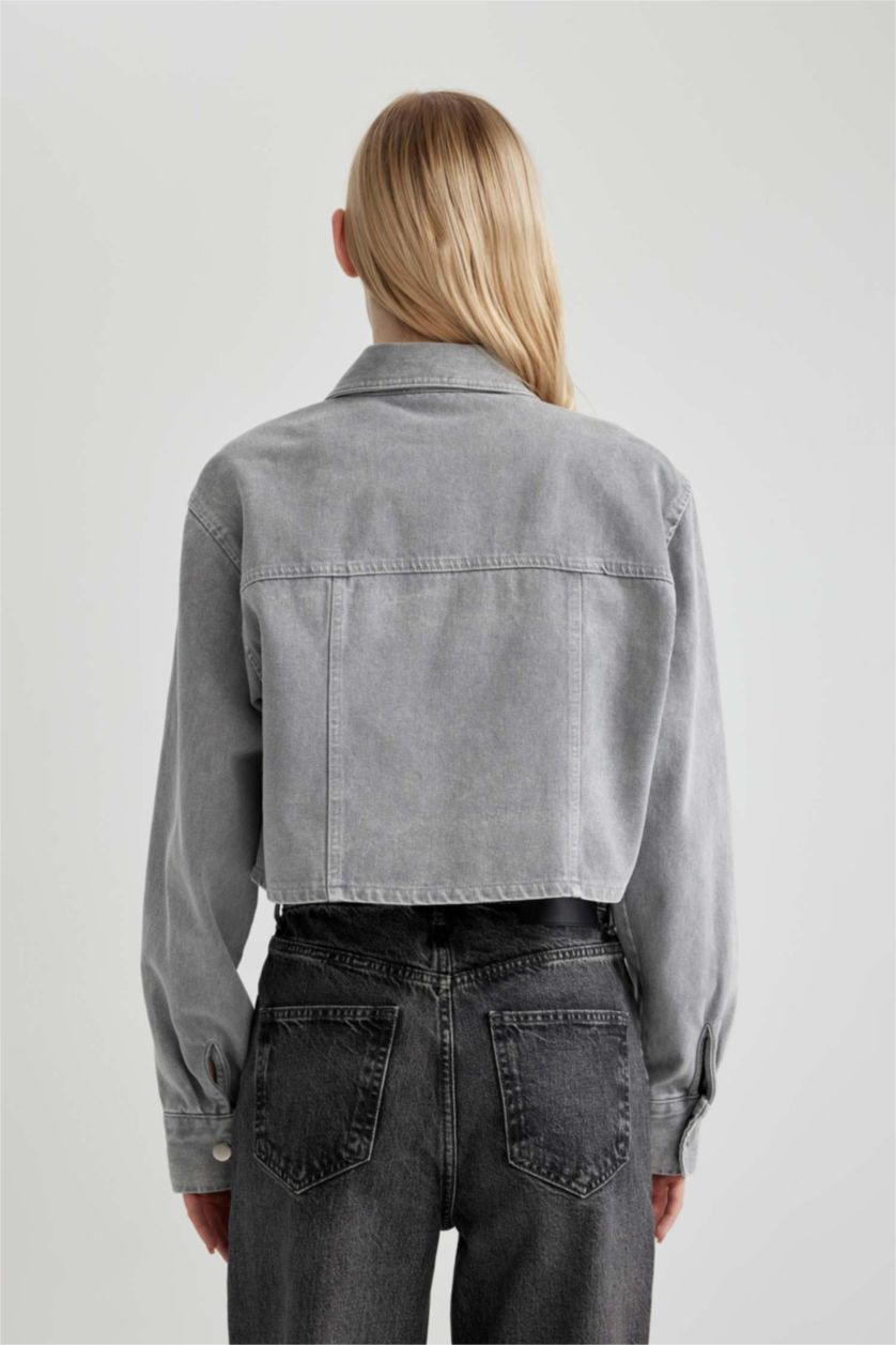 WOMAN Grey Oversize Fit Gabardine Long Sleeve Shirt