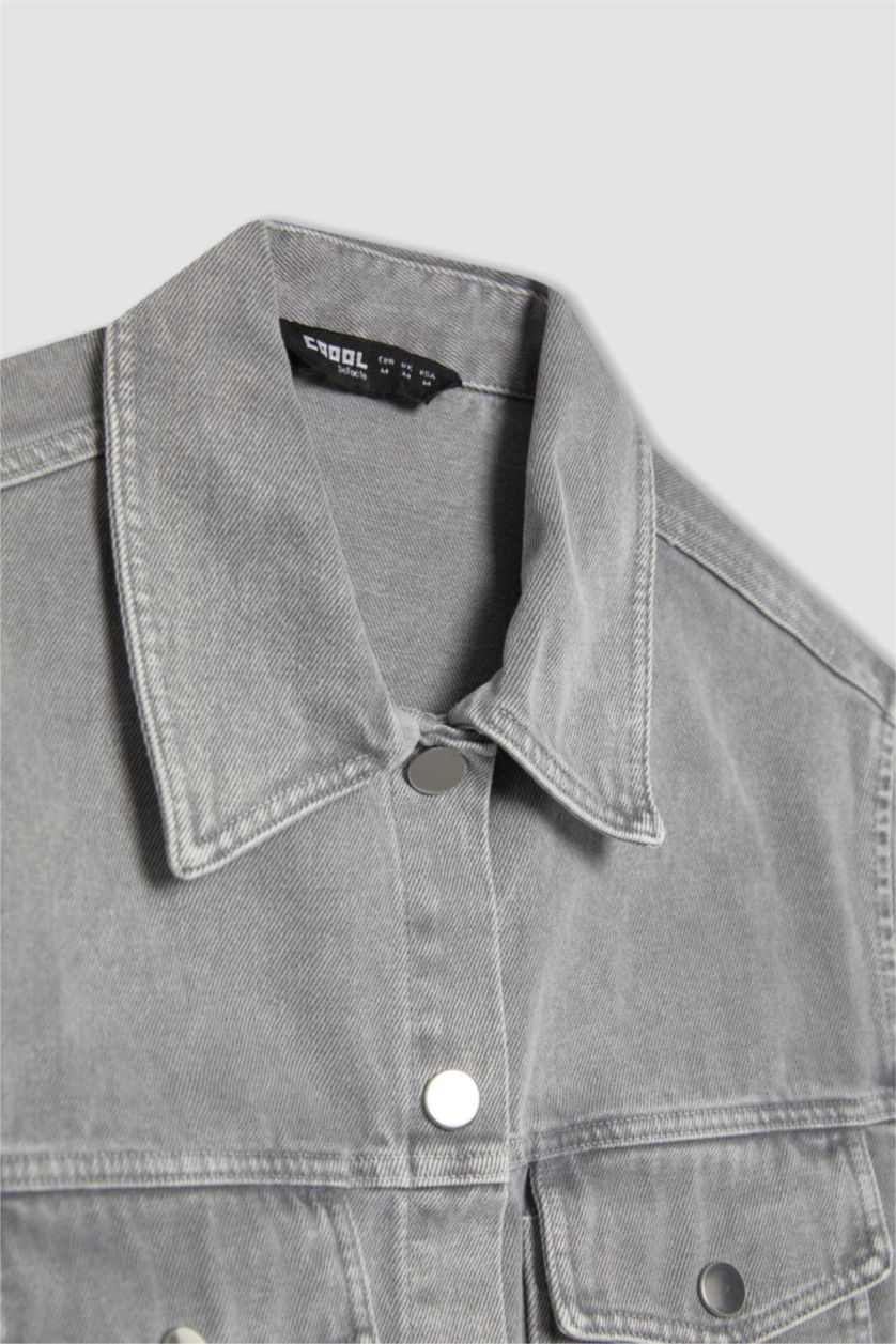 WOMAN Grey Oversize Fit Gabardine Long Sleeve Shirt