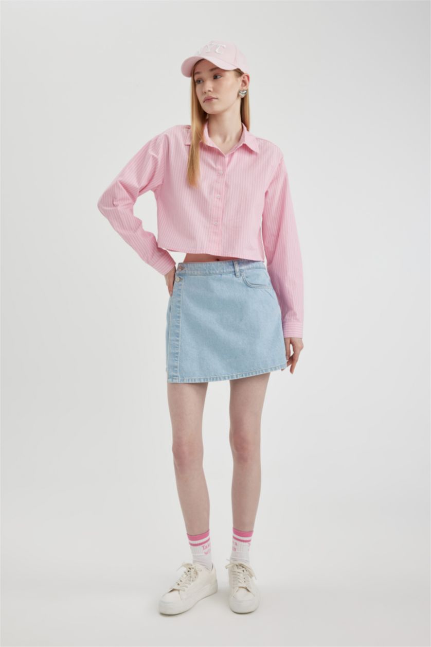 FEMME Rose Chemise Oversize courte rayée À Manches Longues