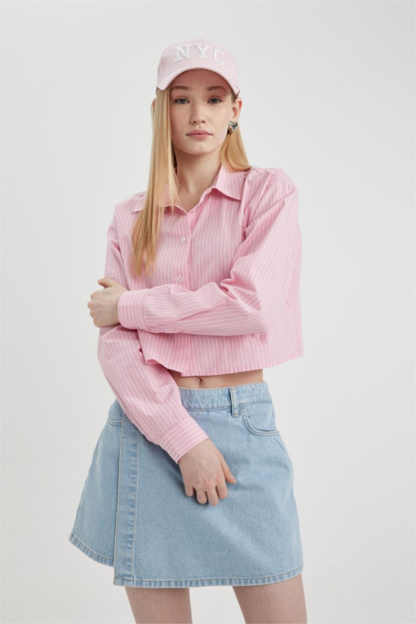 FEMME Rose Chemise Oversize courte rayée À Manches Longues